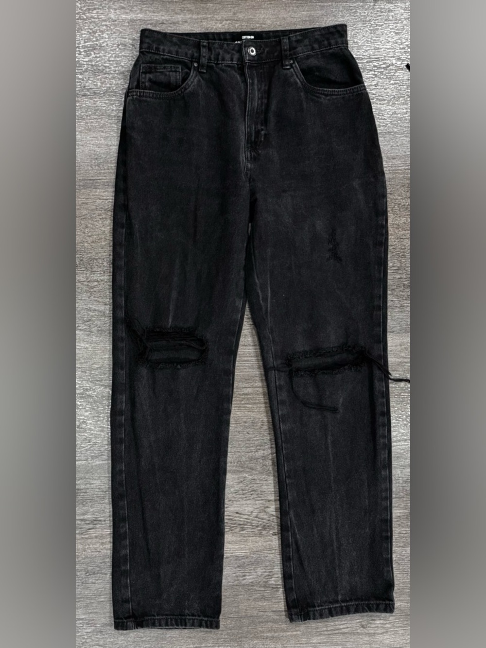 Cotton On Long Straight Leg High Rise size 6 Black Distressed